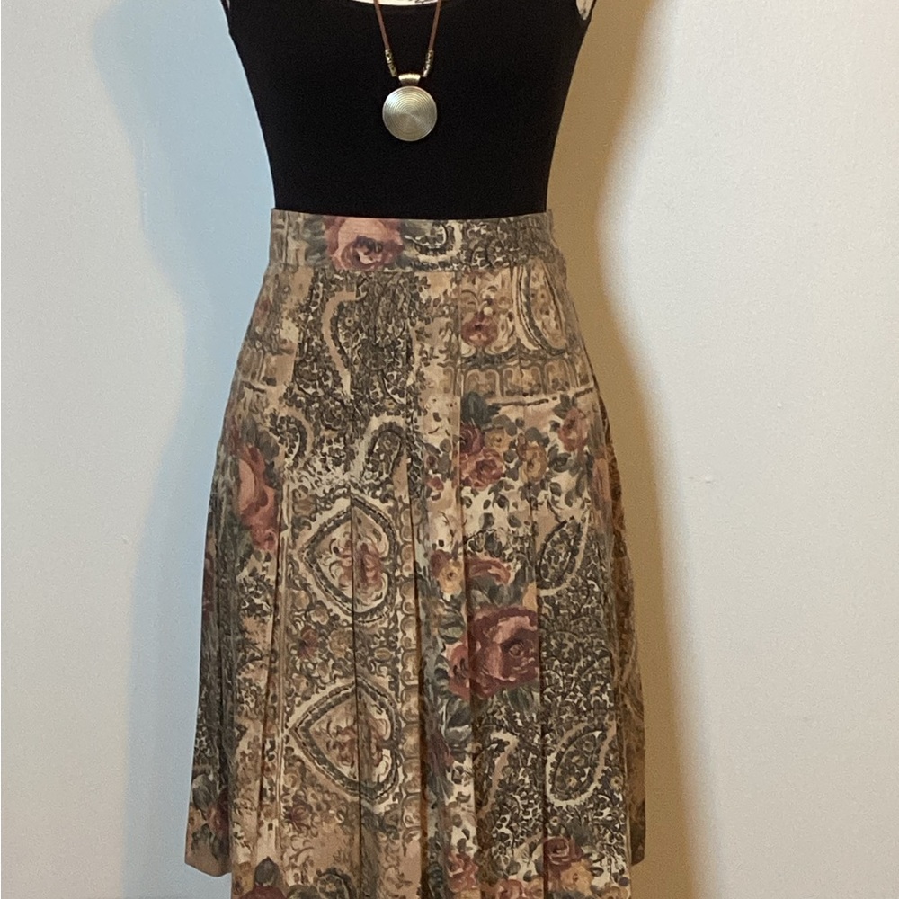 PAISLEY PLEATED MULTICOLOR FLARED A-LINE SKIRT Sz.10 CASUAL CORNER USA 🇺🇸